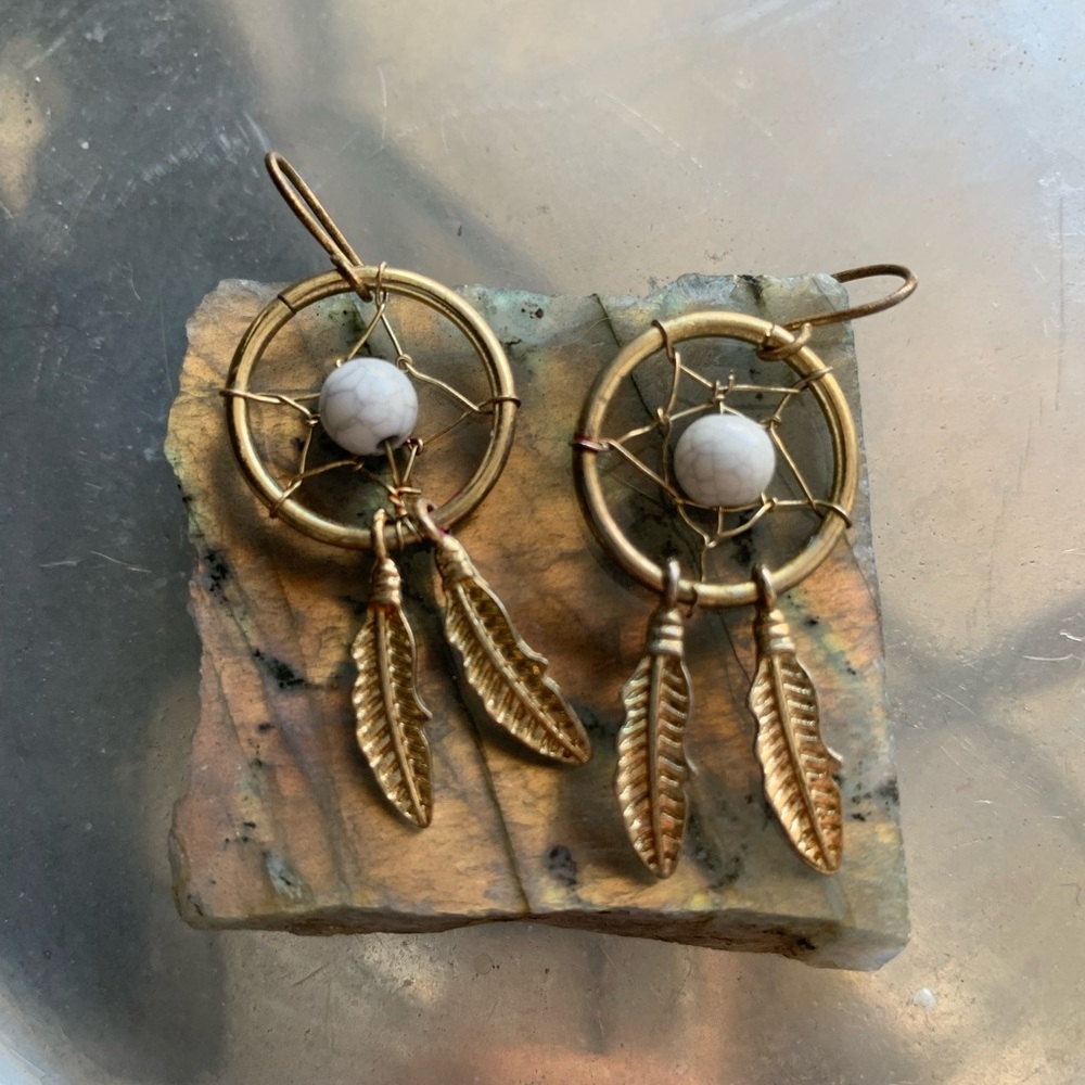 Howlite Dream Catcher Earings Handmade